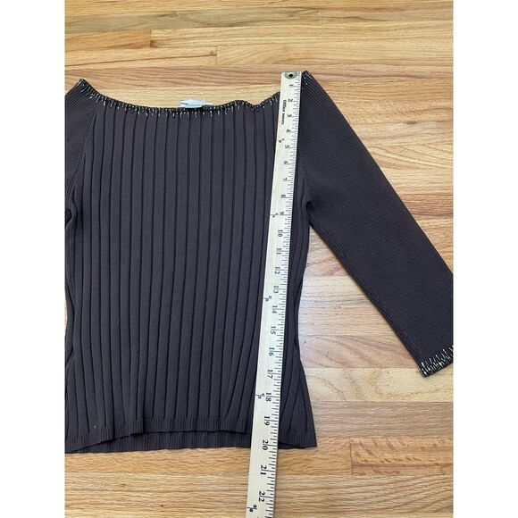 Cache Women's M Brown Blouse Silk Top Beaded Y2k Boho Scoop Neck Vintage - Picture 8 of 9